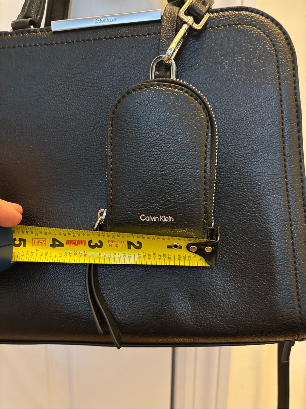NWOT Calvin Klein Black Leather Top-Handle/ Crossbody Bag with small charm - Picture 13 of 14